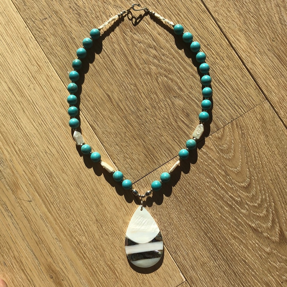 Beaded Shell and Turquoise Santo Domingo Necklace